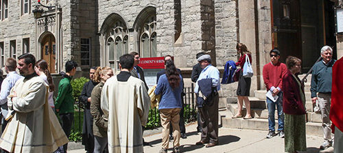 Congregation outside after Mass