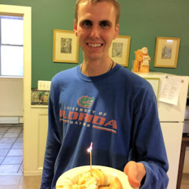 Daniel Conigliaro samples some Thanksgiving food