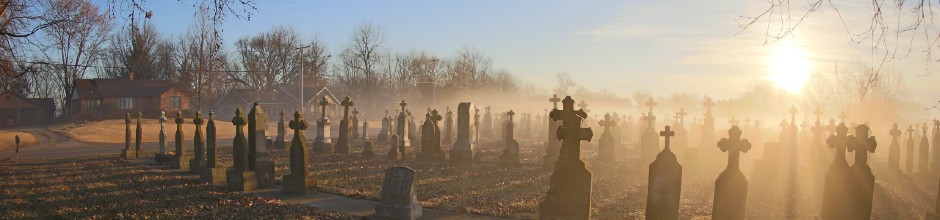 A quiet cemetery at sunset