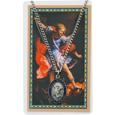 St. Michael Blue Enamel Medal with Prayer Card