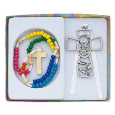 Guardian Angel Crib Cross and Child's Rosary Set