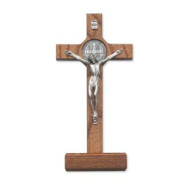 8" Walnut Standing St. Benedict Crucifix (gift included)