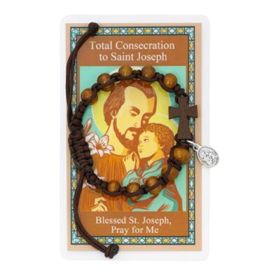 St. Joseph Wood Rosary Bracelet and Consecration Prayer Card