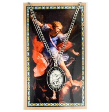 St. Michael medal black enamel and card