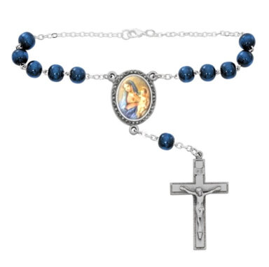 "Two Hearts" Auto Rosary - Blue