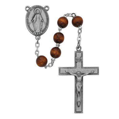 Wood Miraculous Medal Rosary