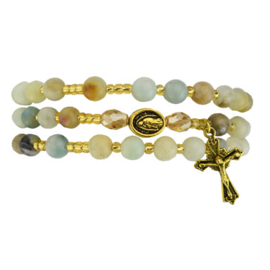 Guadalupe Amazonite Twistable Rosary Bracelet with Prayer Card