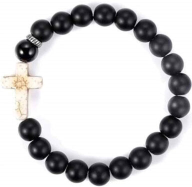 Black Onyx Bracelet w/ Cross