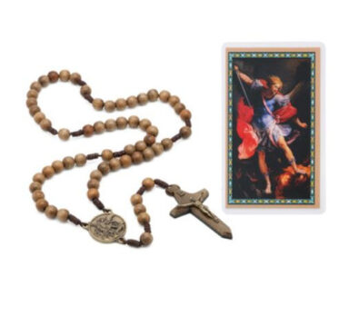 10MM Wood St. Michael Rosary with Prayer Card