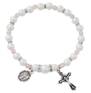 Pearl and Rose Crystal Rosary Bracelet