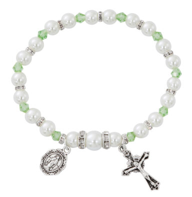 Pearl and Peridot Crystal Rosary Bracelet
