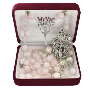 Rose Quartz Praying Angel Rosary