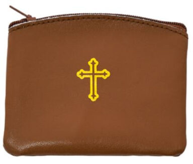 Brown leather rosary pouch