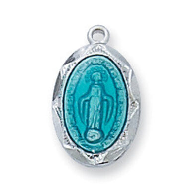 SS Miraculous Medal Blue Enamel, 9/16"