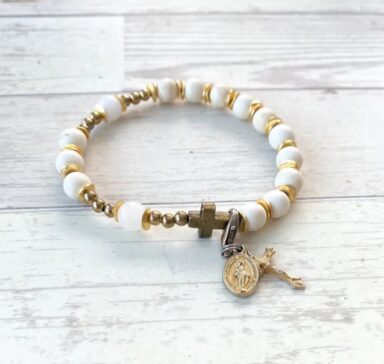 Gemstone Rosary Bracelet with Movable Medal and Prayer Card