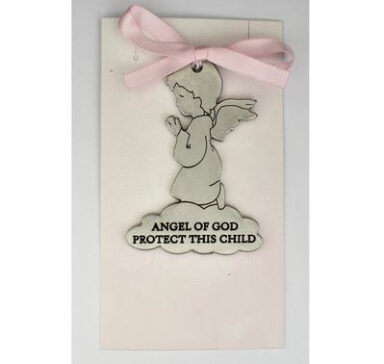 Angel of God Crib Medal - Pink