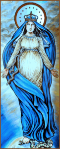 Mary, Mother of God, depicted in stained glass