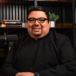 Fr. Jorge Sanchez, OMV, recording the Brews With Bruno podcast